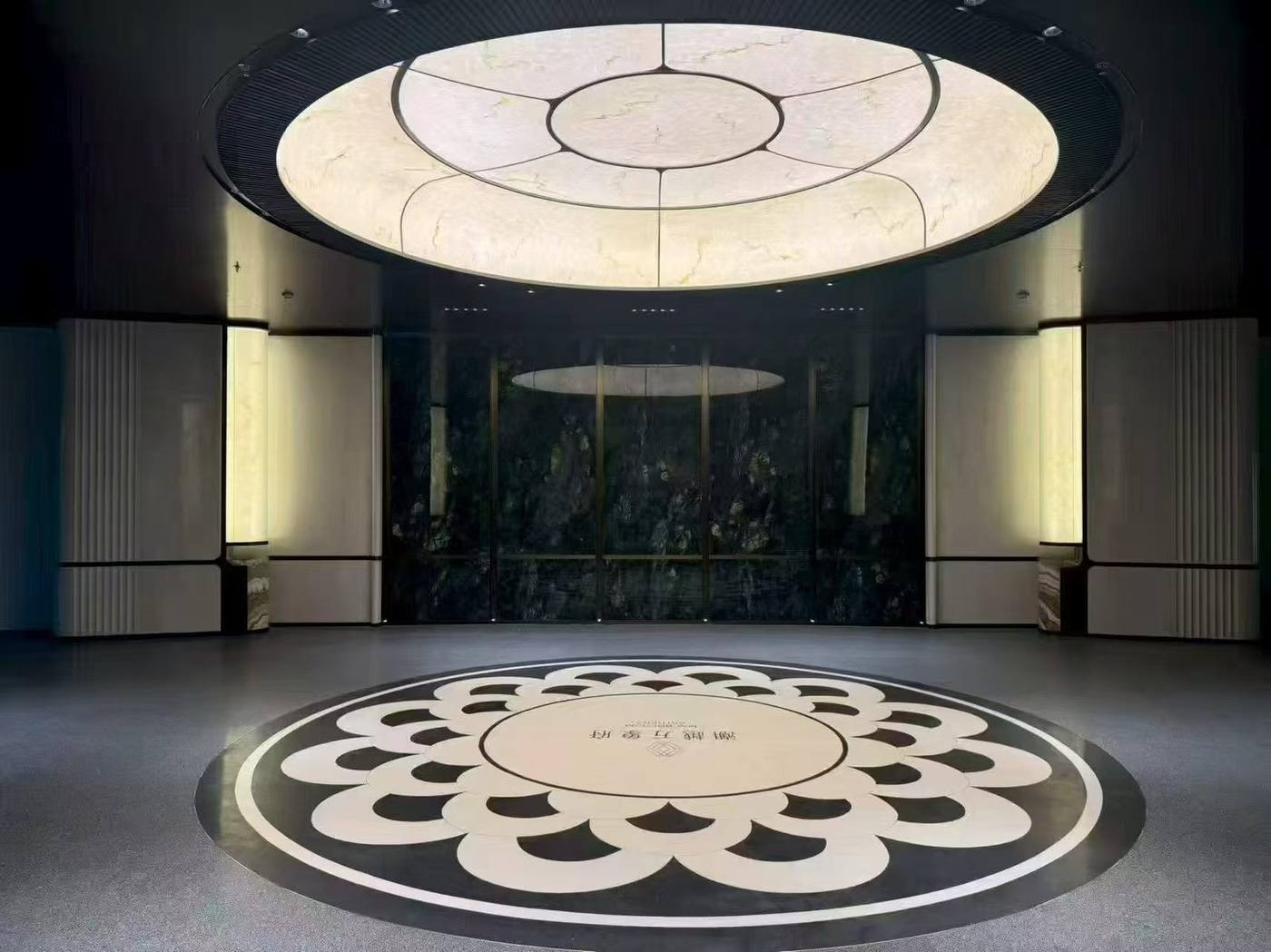 Faux alabaster panels in the rotunda — Luxury Hotel · Translucent Faux Alabaster Panel Lobby Project by ETERNAL