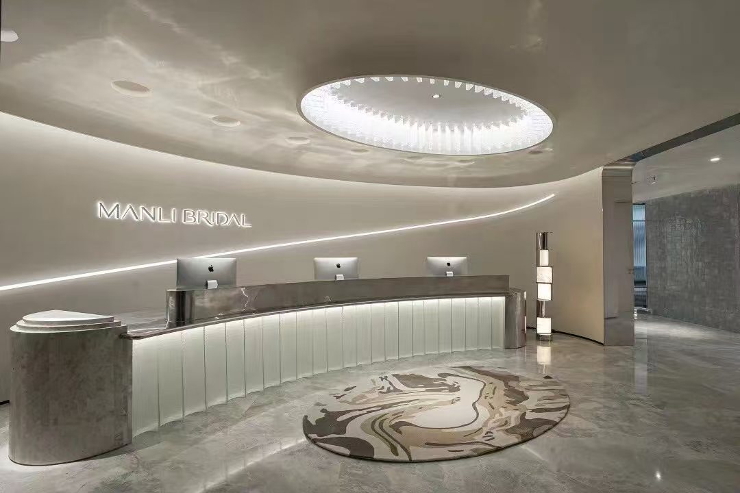 Fluted glass reception desk — Bridal Boutique · Curved Textured Glass Project by ETERNAL