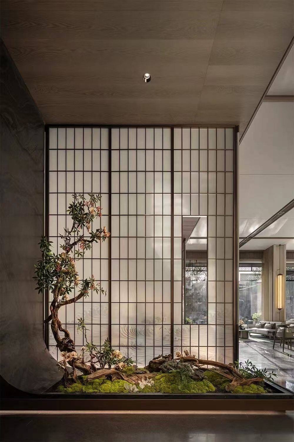 Shoji glass wall at the entrance — Chunhe Jiuzhang Sales Gallery · Shoji Glass Screen Project by ETERNAL