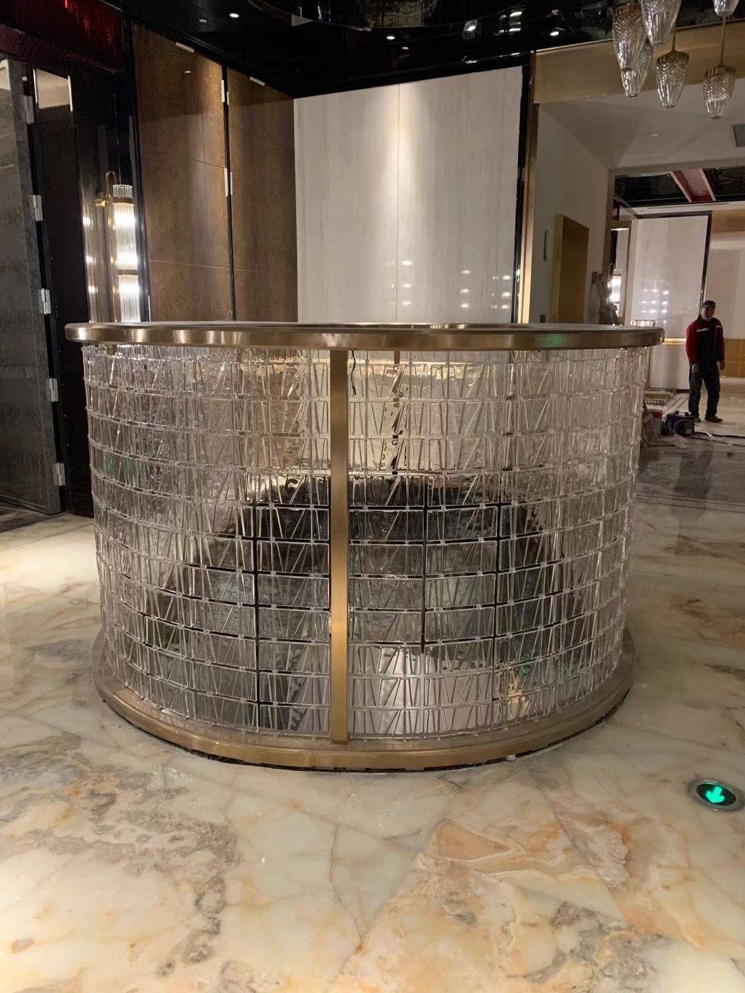 Curved crystal glass column — Clubhouse Lounge · Crystal Glass Tile Art Wall Project by ETERNAL
