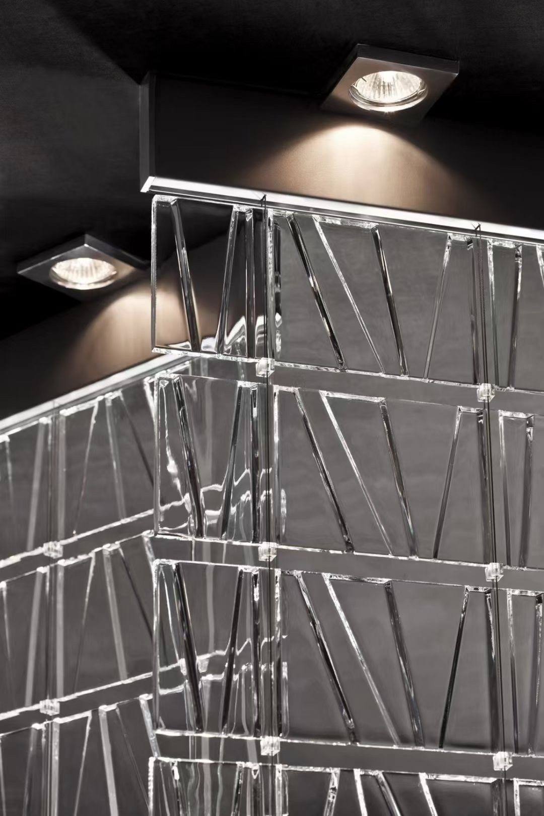 Hanging structure detail — Clubhouse Lounge · Crystal Glass Tile Art Wall Project by ETERNAL
