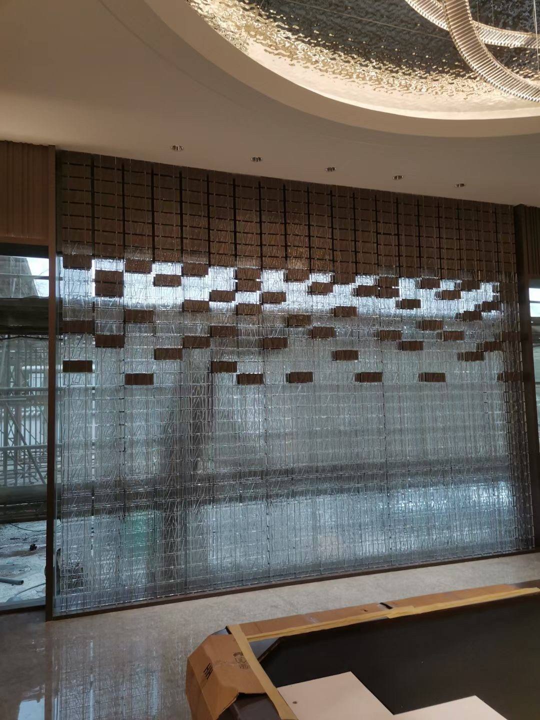 Hanging crystal glass partition — Clubhouse Lounge · Crystal Glass Tile Art Wall Project by ETERNAL