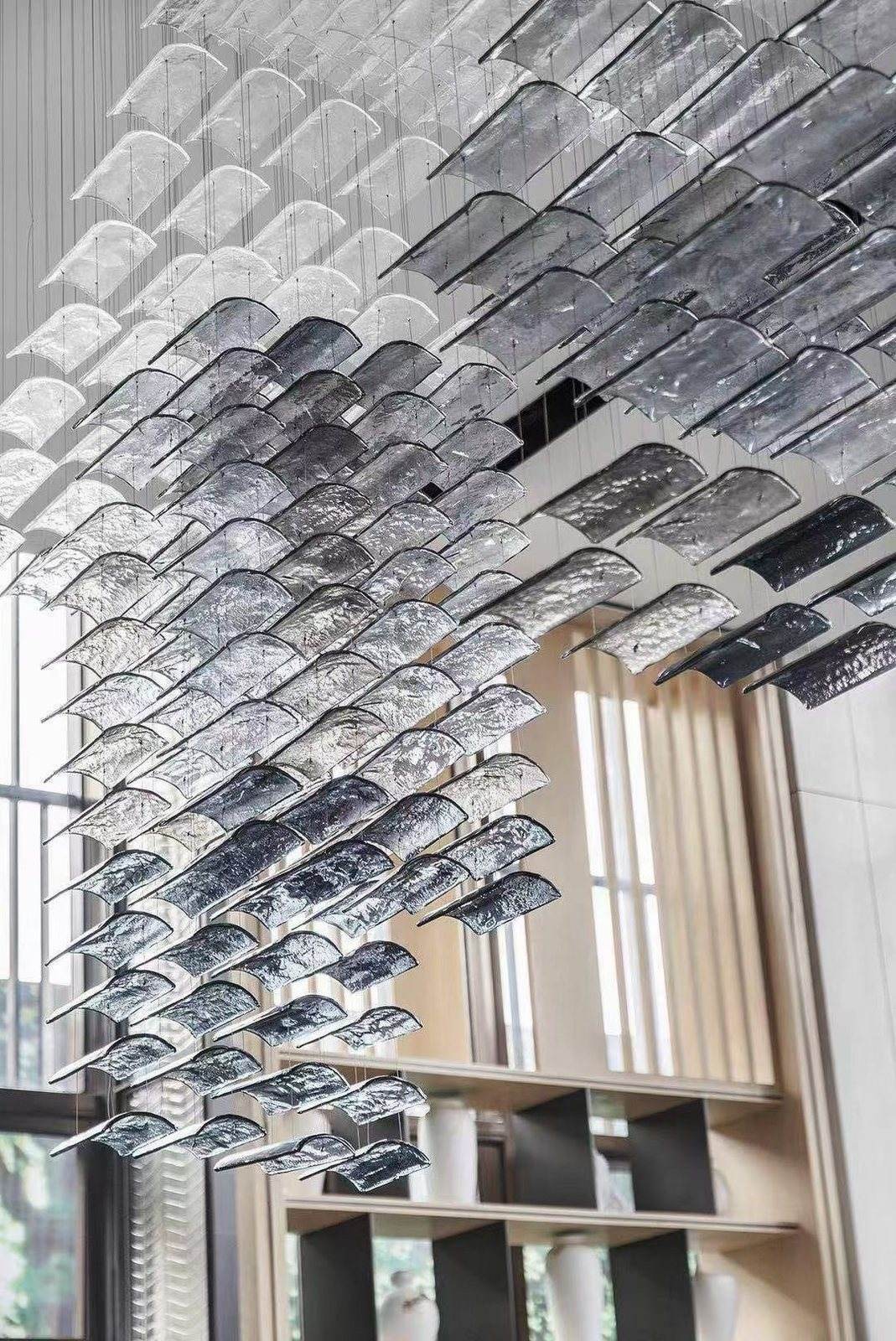 Suspension detail of the glass tiles — Crystal Glass Tiles · Suspended Art Installation Project by ETERNAL
