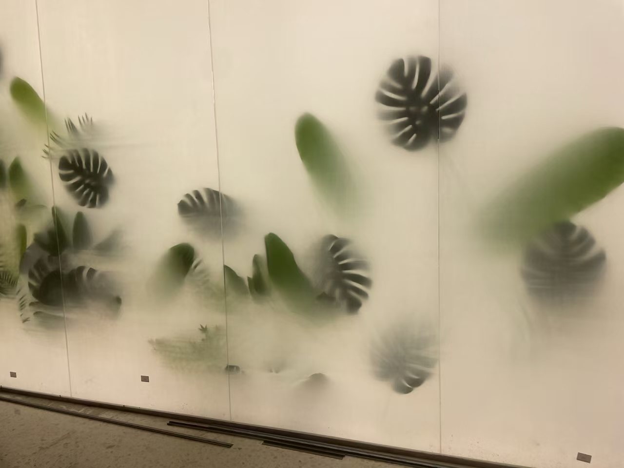 Botanical leaf pattern detail — Hotel Lobby · Plant Pattern Curved Glass Wall Project by ETERNAL