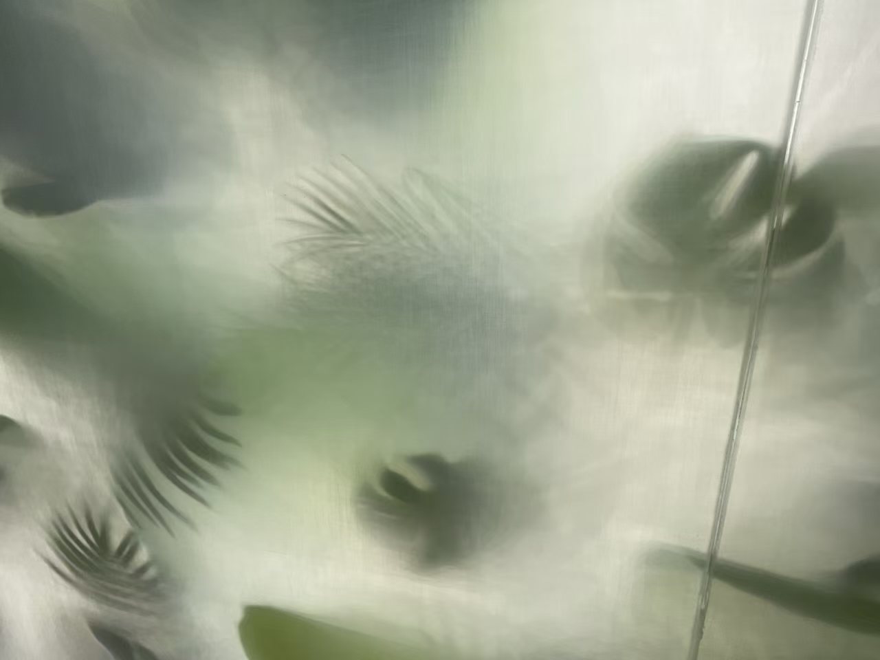 Close-up of the printed glass texture — Hotel Lobby · Plant Pattern Curved Glass Wall Project by ETERNAL