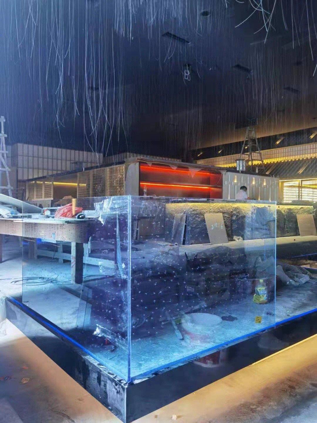 Gradient glass display wall — Restaurant · Blue Gradient Glass Partition Project by ETERNAL